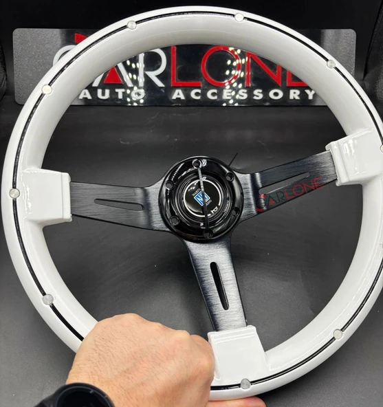 Nardi Model Beyaz Renk Spor Direksiyon Ortası Siyah Çizgili Model ürün görseli 1