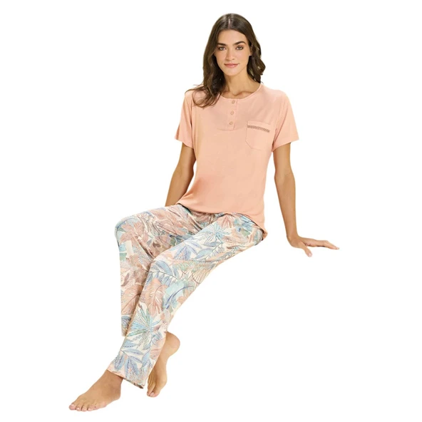 Over Sleep 3353 Kadın Viskon Yazlık Pijama Takım (M-L-XL-2XL) ürün görseli 1