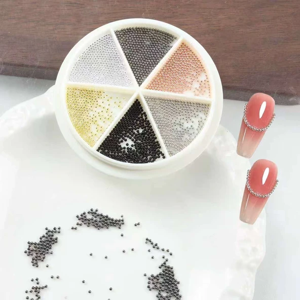 6 Renk Tırnak Süsleme Parlak Metal Havyar Taşları Nail Art Boncukları WN-522 ürün görseli 1
