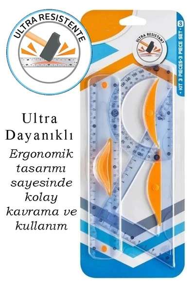 Dayanıklı Cetvel Takımı 20 Cm 1 Paket Plastik Cetvel Gönye İletki Şeffaf Geometri Takımı Çizim Seti 3 Parça Okul ürün görseli 1