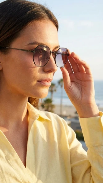 Sanches – Geometrik Siyah Unisex Güneş Gözlüğü UV400 Koruma 50 mm Özel Tasarım Burun ürün görseli 1