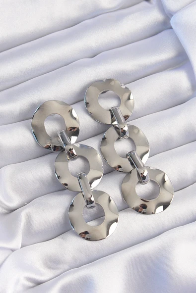 Pirinç Gümüş Renk Oval Ayna Model Sallantılı Küpe ürün görseli 1