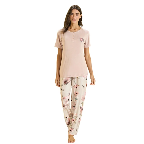 Over Sleep 3356 Kadın Büyük Beden Viskon Yazlık Pijama Takım (L-XL-2XL-3XL) ürün görseli 1