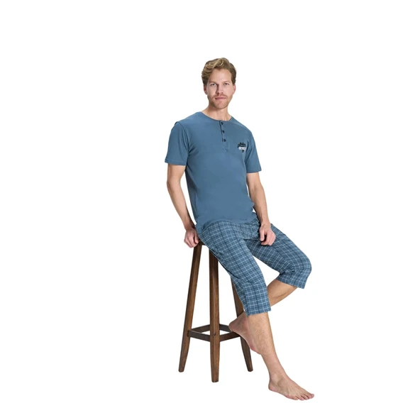 Over Sleep 2380 Erkek Süprem Büyük Beden Kapri Yazlık Pijama Takım (L-XL-2XL-3XL) ürün görseli 1
