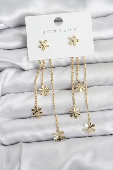 Papatya Model Gold Renk Pirinç Sallantılı Kadın Küpe ürün görseli 1
