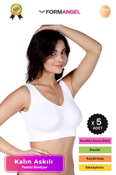 #Büstiyer Dikişsiz Seamless Kadın Esnek Yumuşak Kumaş Kalın Askılı Pedsiz Spor Büstiyer - 5 Adet ürün görseli 1