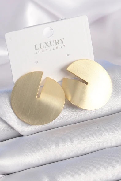 Pirinç Gold Renk Daire Plaka Model Kadın Küpe ürün görseli 1