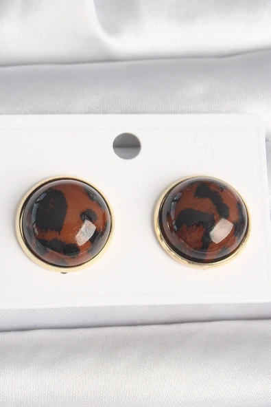 Pirinç Gold Renk 3D Daire Leopar Model Kadın Küpe ürün görseli 1