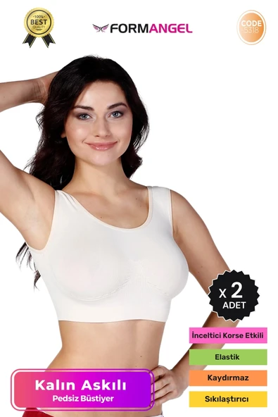 #Büstiyer Dikişsiz Seamless Kadın Esnek Yumuşak Kumaş Kalın Askılı Pedsiz Spor Büstiyer - 2 Adet ürün görseli 1