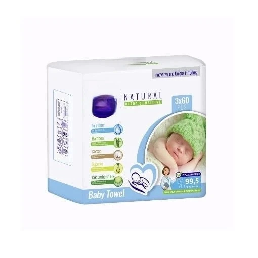 Natural Islak Havlu Mendil 3x60 180 Yaprak ürün görseli 1