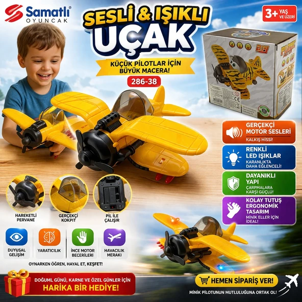 Sesli ve Işıklı Uçak LED Işıklı Gerçekçi Ses Efektli Eğitici Oyuncak Uçak ürün görseli 1