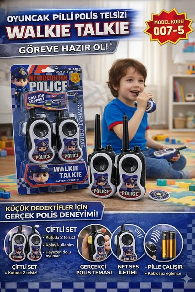 Pilli Polis Telsizi Walkie Talkie Çiftli Set  Bas Konuş Özellikli ürün görseli 1