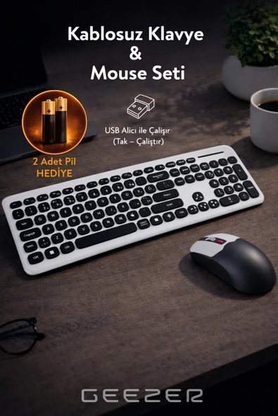 Geezer Soft Touch Kablosuz Klavye Mouse Set Siyah + Beyaz Smk-687 ürün görseli 1