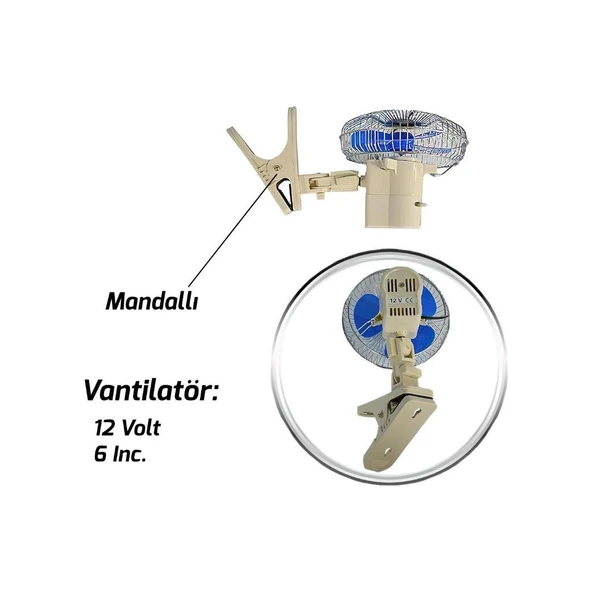 Araç İçi Vantilatör 6" Mandallı 12V - Resim 2