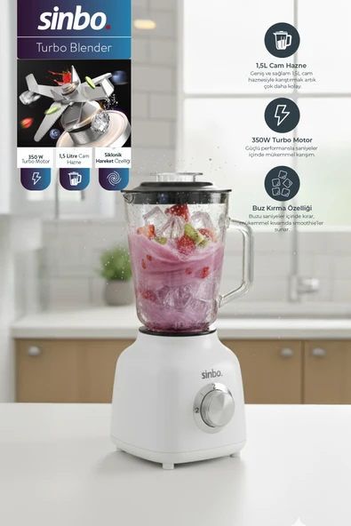 Sinbo SHB-7516 Turbo Blender - Smoothie Blender - 1.5 Litre Cam Hazne-Beyaz ürün görseli 1