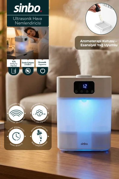 Sinbo 5.5L Ultrasonik Hava Nemlendirici 7 Modlu Gece Lambası Saat Ayarlı ve Sessiz Çalışma SAH-6119 ürün görseli 1