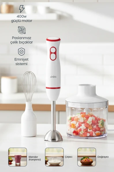 Sinbo SHB-7530 Çok Fonksiyonlu El Blender Seti – Doğrayıcı & Çırpıcı Aparatlı ürün görseli 1