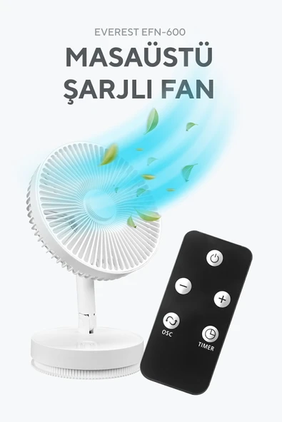 Everest Efn-600 Masaüstü Taşınabilir Şarjlı Beyaz 2000mah Usb Fan ürün görseli 1