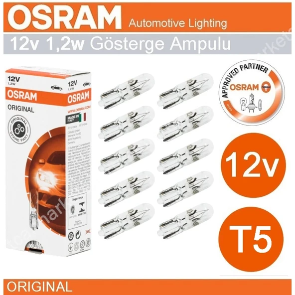 Osram 12V T5 1.2 Watt  Ampul Gösterge Göğüs Ampulü 10 Adet ürün görseli 1