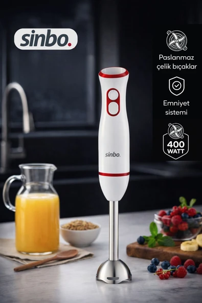 Sinbo SHB-7514 Paslanmaz Çelik Bıçaklı El Blenderi, 400 Watt & Sessiz Motor & 2 Kademe Hız Ayarı ürün görseli 1