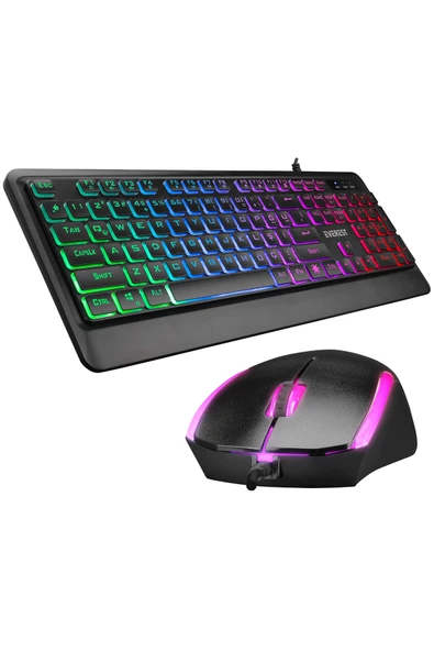 Everest Km-r59 Forza Plus Siyah Usb Rainbow Backlight Q Klavye + 1200 Dpi Mouse Set 35993 ürün görseli 1