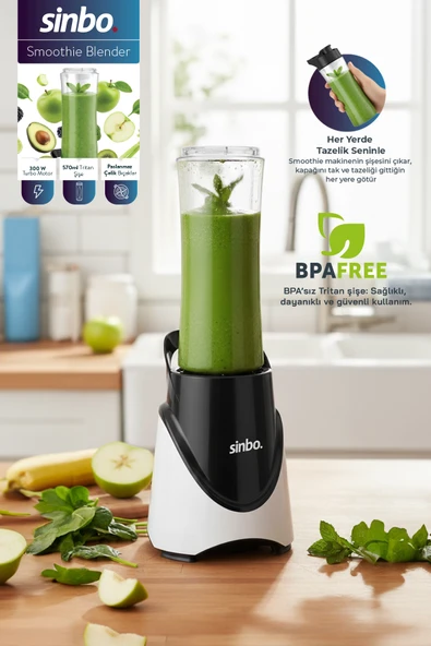 Sinbo 300W Smoothie Blender |Paslanmaz Çelik Bıçaklı, 570 ml Tritan Sporcu Matarası SHB-7508 ürün görseli 1