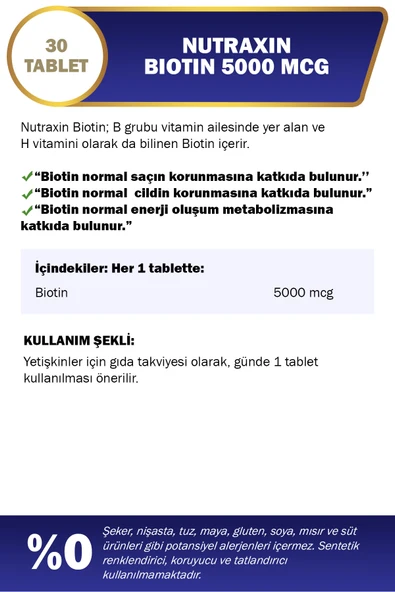 Nutraxin Biotin 5000 mg 30 Tablet - Resim 3