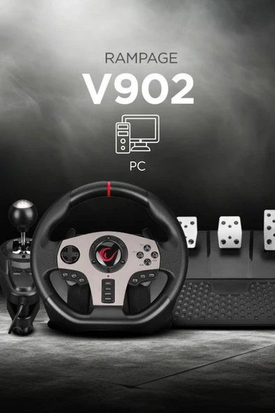 Rampage V902 Oyuncu Direksiyon Seti PC Uyumlu 3 Pedallı Oyuncu Direksiyonu ( Sadece Pc Uyumlu ) ürün görseli 1