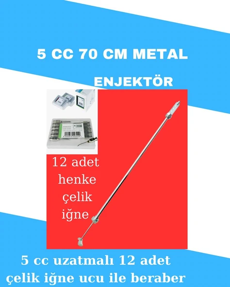 5 cc uzatmalı enjektör 70 cm metal 14G iğne ucu 12li set henke ürün görseli 1