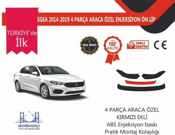 Fiat Uyumlu Egea 2014-2019 4 Parça Kırmızı Ön Lip ürün görseli 1
