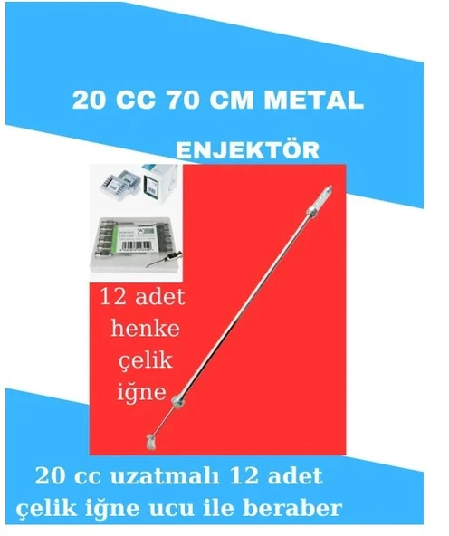 20 cc uzatmalı enjektör 70 cm metal 14G iğne ucu 12li set henke ürün görseli 1