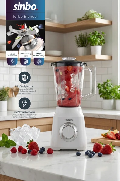 Sinbo SHB-7517 Turbo Blender Beyaz – 350W, 1.5L Hazne, Smoothie & Pulse Fonksiyonlu ürün görseli 1