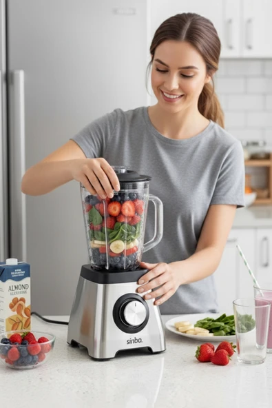 Sinbo 1.5L 400W 6’lı Çelik Bıçak Buz Kırma Paslanmaz Turbo Cam Blender İnox SHB-7519 ürün görseli 1