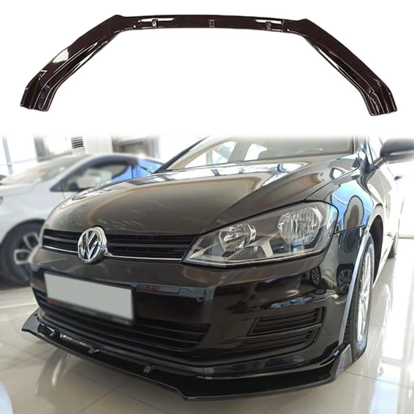 Volkswagen Golf 7 MK7/ 7,5 için Ön Tampon 3 Parça Lip 2012-2019 Siyah ürün görseli 1