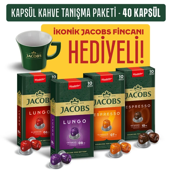 Jacobs Kapsül Kahve Tanışma Paketi 40'lı İkonik Fincan Hediyeli (Nespresso Uyumlu Alüminyum Kapsül Kahve) ürün görseli 1