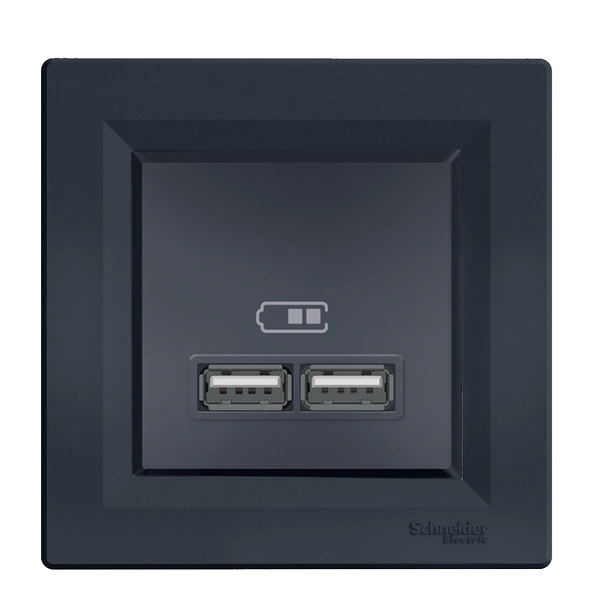 Schneider Asfora Plus Antrasit USB Şarj Prizi 2.1A Type A Çerçeveli - EPH2700271 ürün görseli 1