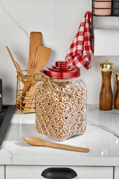 Cooker Nostalji 25 cm 3,5 Litre Kırmızı Vakum Kapaklı Cam Kavanoz 1 Adet CKR3811 ürün görseli 1