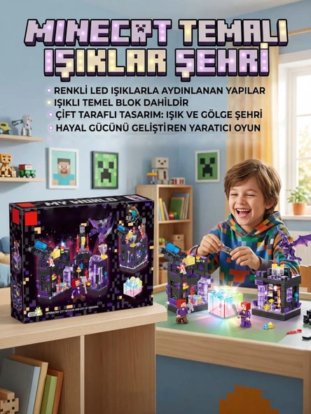 330 Parçalı Işıklı Renkli Parçalı Minecraft Temalı Boşluk Şehri Eğitici Oyuncak Yapı Seti ürün görseli 1