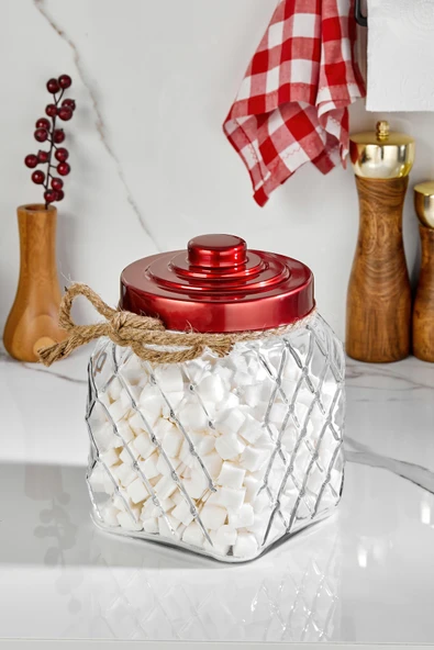 Cooker Nostalji 20 cm 2,5 Litre Kırmızı Vakum Kapaklı Cam Kavanoz 1 Adet CKR3812 ürün görseli 1