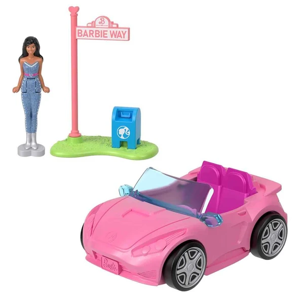 Barbie Mini Barbieland Aracı HYF38 HYF42 Araba ve Barbie Way Tabela ürün görseli 1