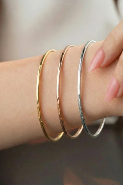 925 Ayar Gümüş Bilezik 3 Renk Gümüş Ajda Modeli Bilezik - Gold Rose Gümüş- Yatırımlık Şık ve Zarif Tasarım ürün görseli 1