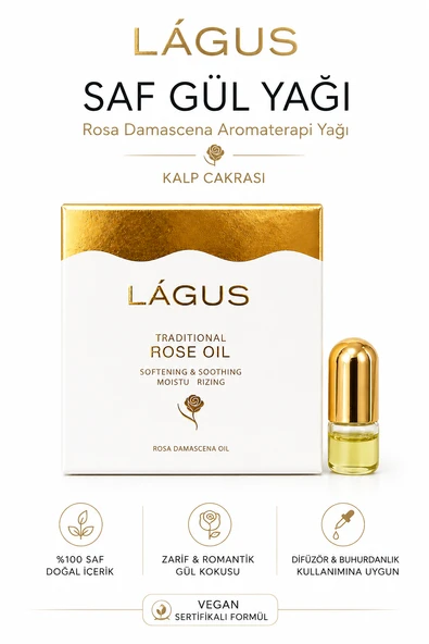 Saf Gül Yağı LAGUS Rosa Damascena Aromaterapi Yağı Kalp Çakrası ürün görseli 1