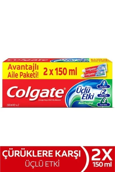 Colgate Üçlü Etki Çürüklere Karşı Koruma Diş Macunu 150 ml 2'li ürün görseli 1