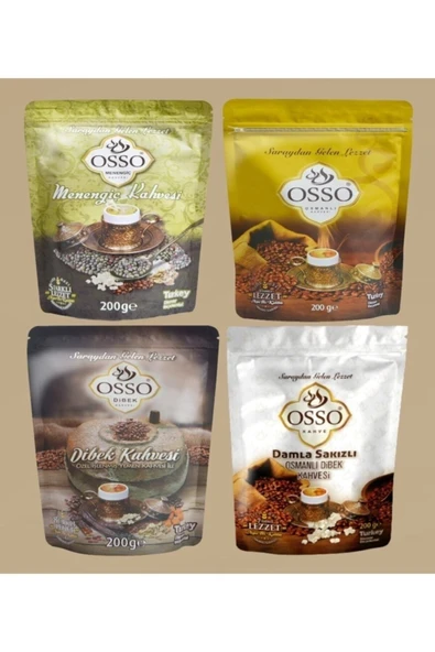 OSSO KAHVE 4'lü Set Osmanlı Kahvesi + Damla Sakızlı Dibek Kahvesi + Dibek Kahvesi + Menengiç Kahvesi ürün görseli 1