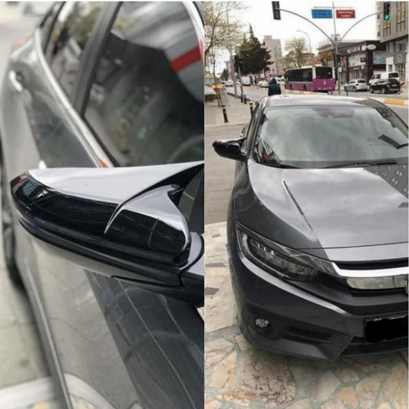 Honda Civic FC5 FK7 Batman Yarasa Ayna Kapağı 2016 Sonrası Piano Black ürün görseli 1