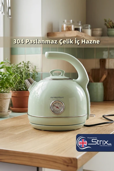 Premier PRK 1215C Retro Tasarımlı Analog Göstergeli Paslanmaz Çelik Hazneli Su Isıtıcısı Cool Touch Kettle - Yeşil ürün görseli 1