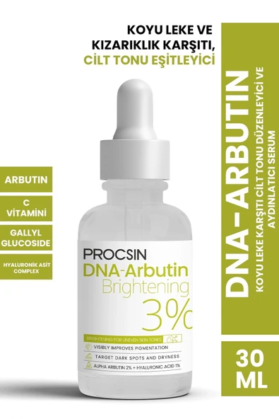 PROCSIN DNA-ARBUTİN KOYU LEKE KARŞITI CİLT TONU DÜZENLEYİCİ VE AYDINLATICI SERUM 30 ML ürün görseli 1