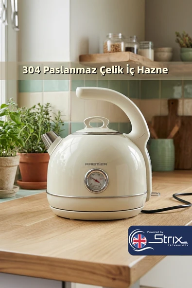 Premier PRK 1215C Retro Tasarımlı Analog Göstergeli Paslanmaz Çelik Hazneli Su Isıtıcısı Cool Touch Kettle - Krem ürün görseli 1