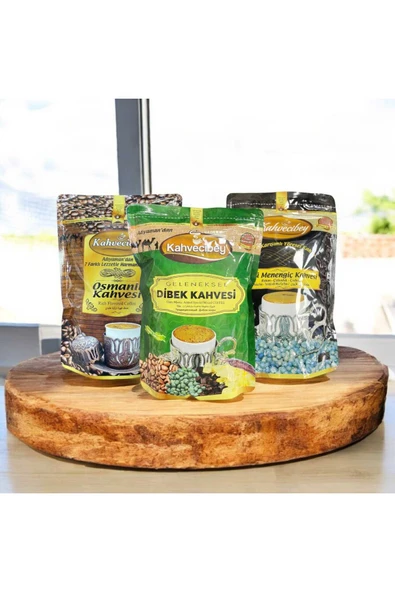 Kahvecibey Geleneksel Kahve Seti - Menengiç, Dibek ve Osmanlı Kahvesi (200g x 3) | Gerçek tat ürün görseli 1