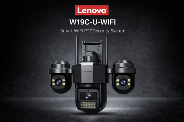 LENOVO W19C-U (JA-W11C-Z-U) 9MP 3 Lensli 4K Ultra HD 2.4G&5G Çift Bant Hızlı WiFi Dual PTZ ürün görseli 1